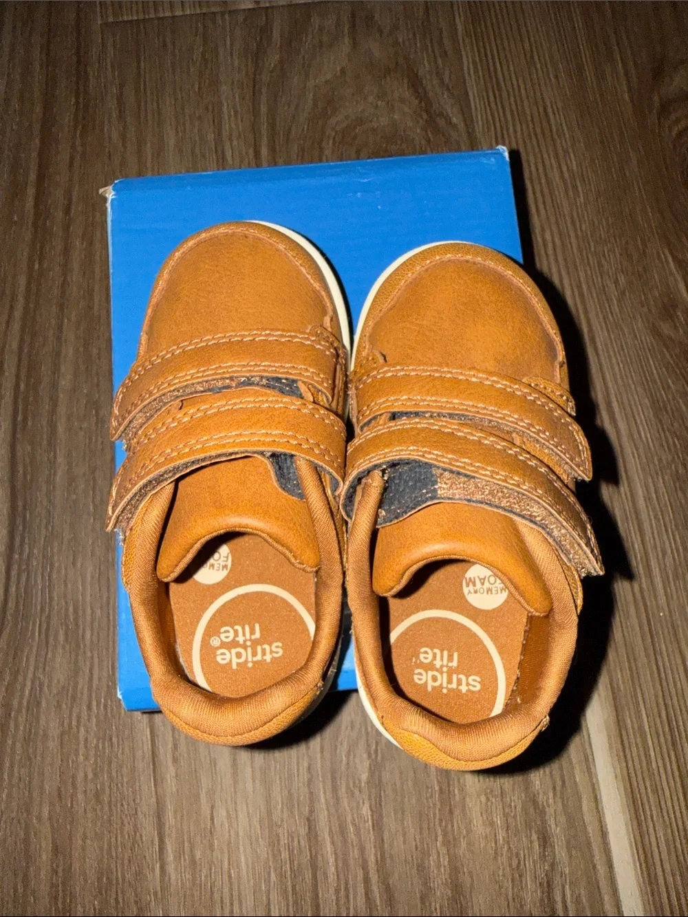 Stride Rite Tan Brown Leather Hook-and-Loop Dress Shoes